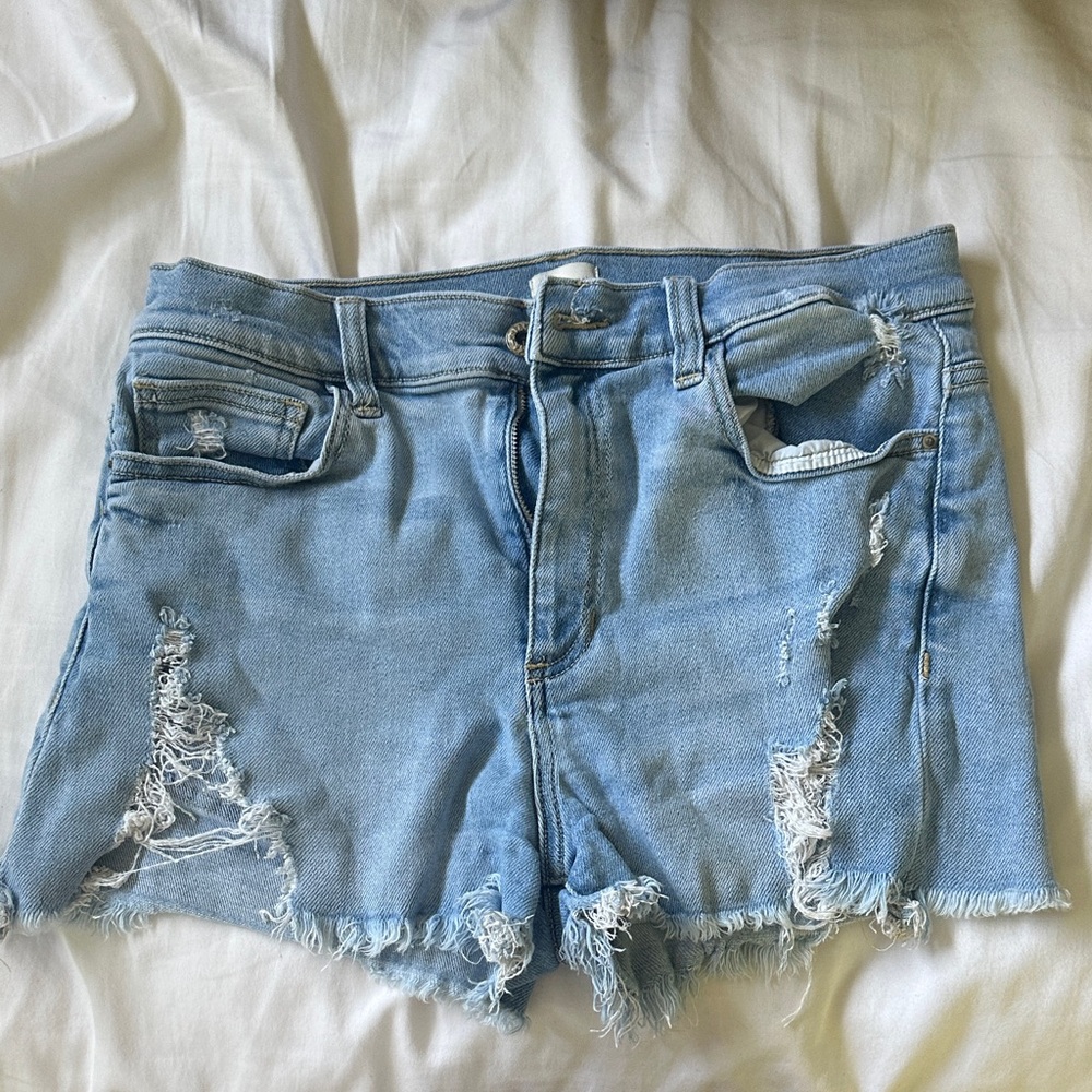 Sneak Peek Frayed Light Blue Jean Shorts